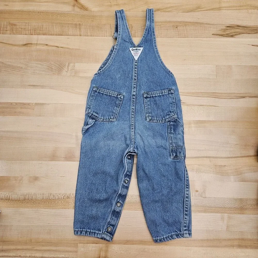 Vintage Oshkosh B'Gosh Vestbak Overalls Baby 24 Months Leg Snaps Blue Denim USA - Picture 3 of 9